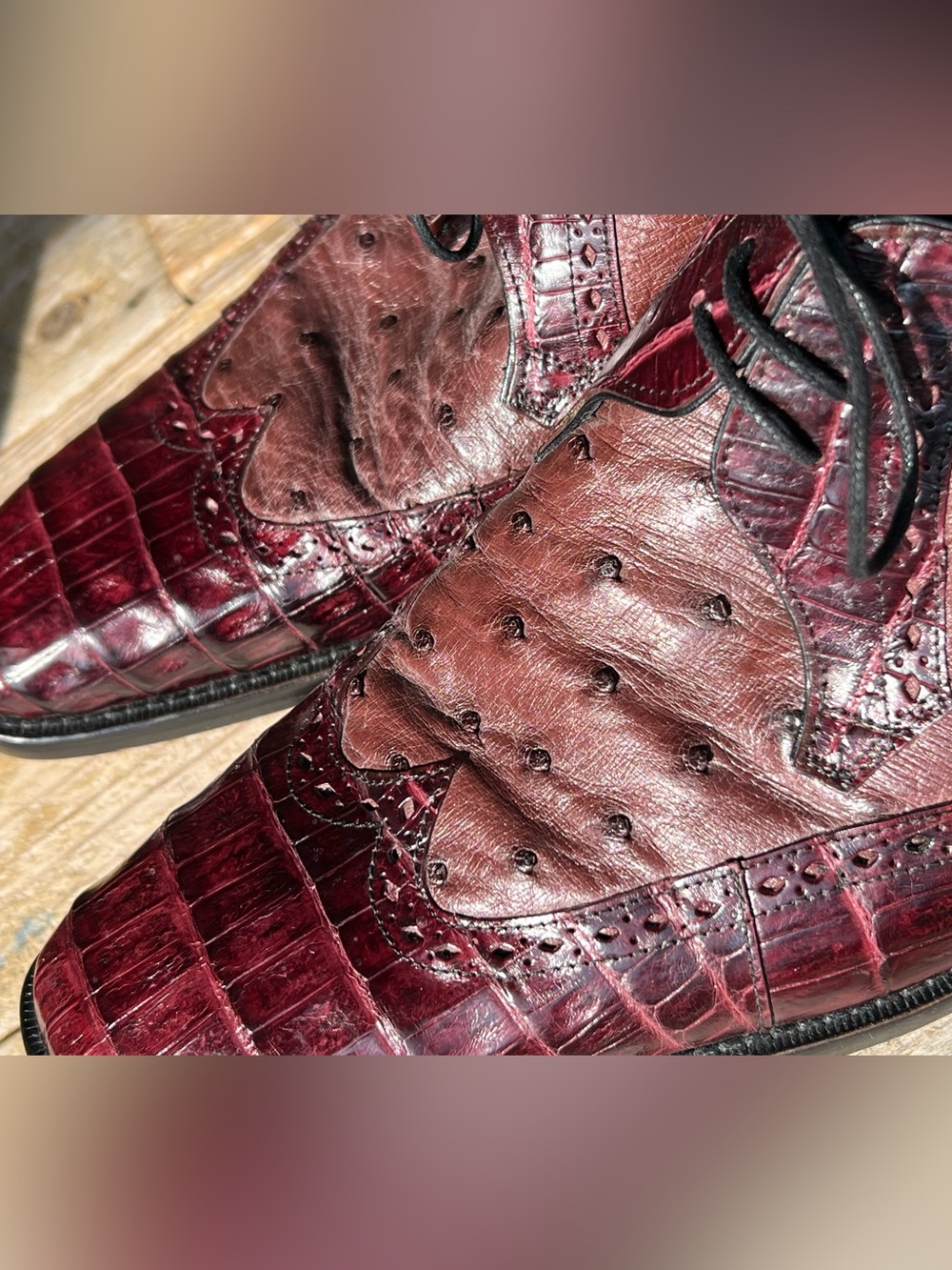 Mezlan Genuine Crocodile Luxury Derby Shoes Burgundy A64065 Men’s 10.5 M RARE - Picture 6 of 16